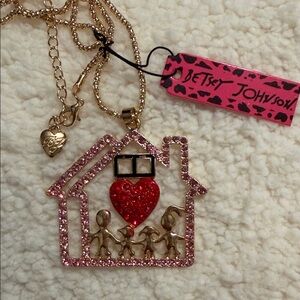 Betsey Johnson Pink and Gold Family House Necklace